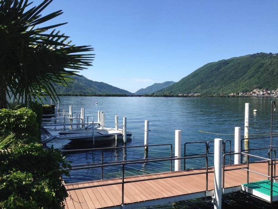 Luganersee, Pool, Strand, Parkplatz, Suite Bissone Dış mekan fotoğraf