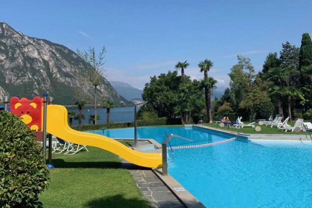 Luganersee, Pool, Strand, Parkplatz, Suite Bissone Dış mekan fotoğraf