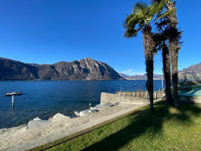 Luganersee, Pool, Strand, Parkplatz, Suite Bissone Dış mekan fotoğraf
