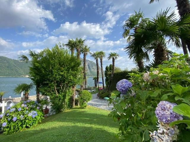 Luganersee, Pool, Strand, Parkplatz, Suite Bissone Dış mekan fotoğraf