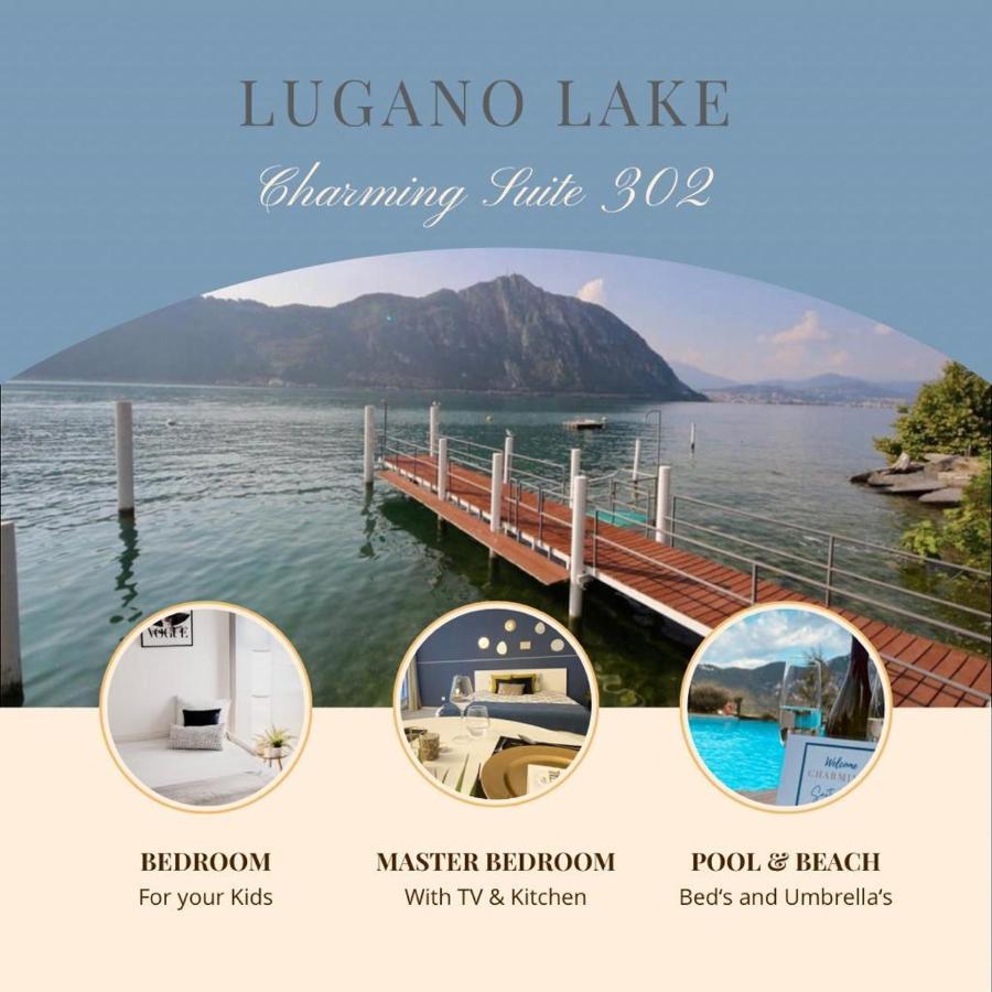 Luganersee, Pool, Strand, Parkplatz, Suite Bissone Dış mekan fotoğraf